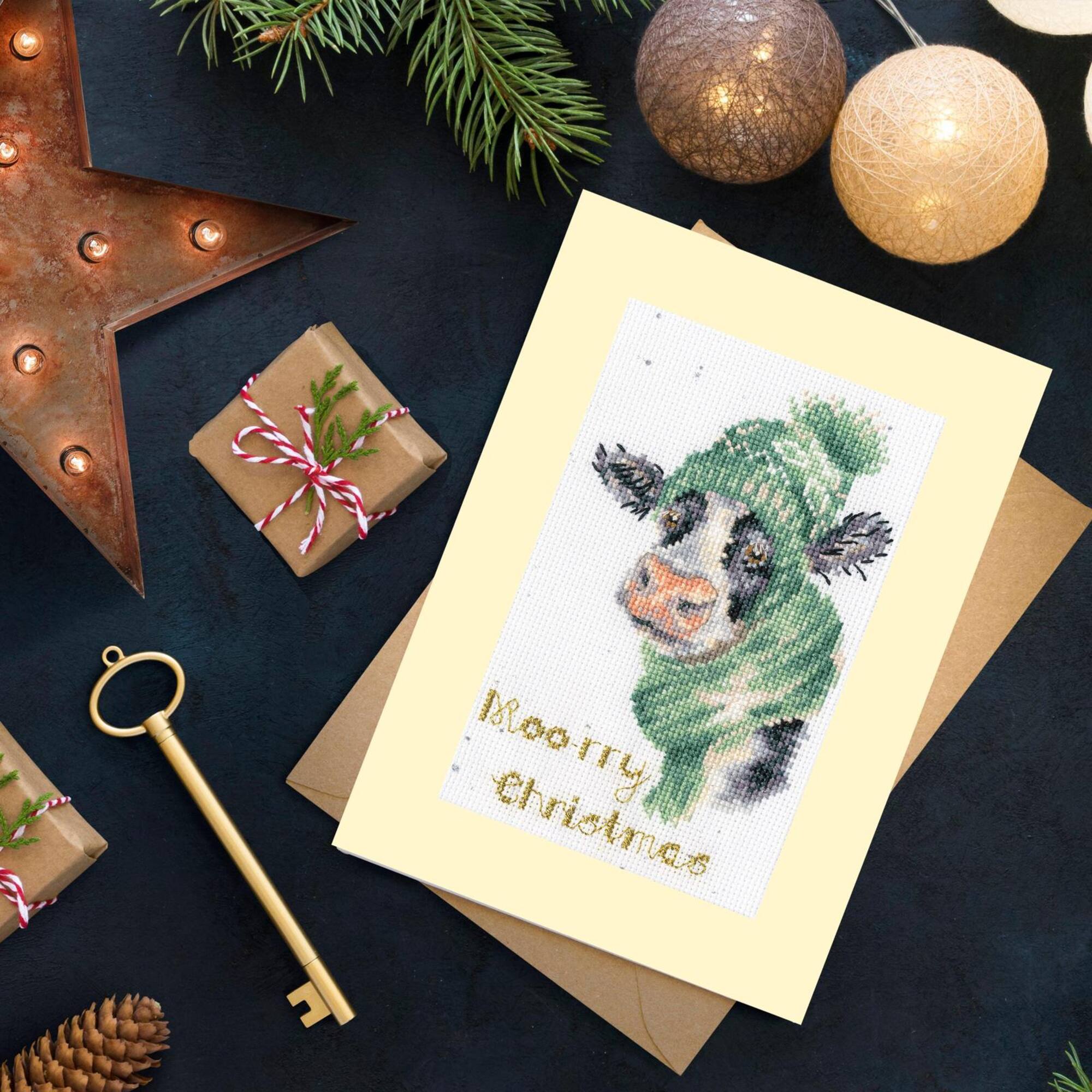 Bothy Threads Moo-rry Christmas Counted Cross Stitch Card Kit